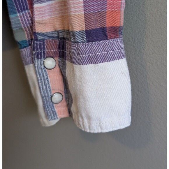 American Eagle Size Medium Pearl Snap Top Womens Plaid Shirt Multi Color Western - Picture 4 of 6